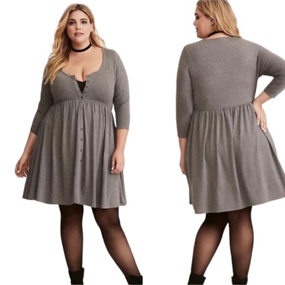 Torrid Jersey Knit Button Front Plus Size Tee Shirt Dress Sz 1 Gray Normcore - Picture 1 of 9